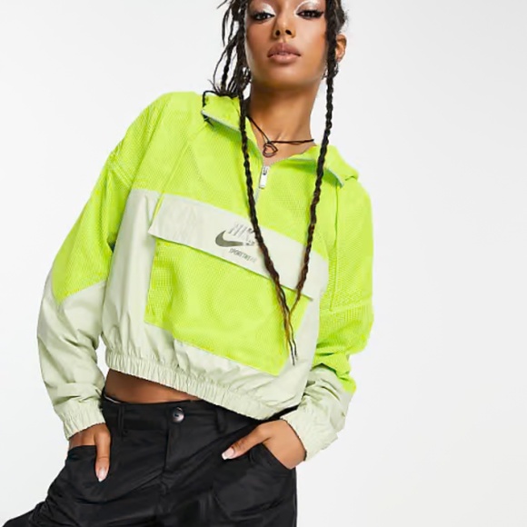 Nike oversized mesh half-zip hooded jacket in lime - Picture 1 of 5